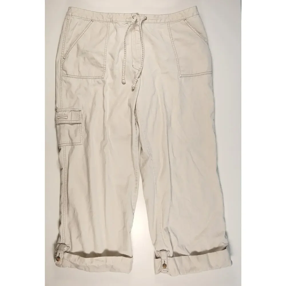 Eddie Bauer Women's Beige Cargo Capri Pants Size 18 Cotton Casual